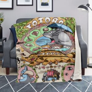 Totoro Whimsical Storybook Collage Sherpa Blanket