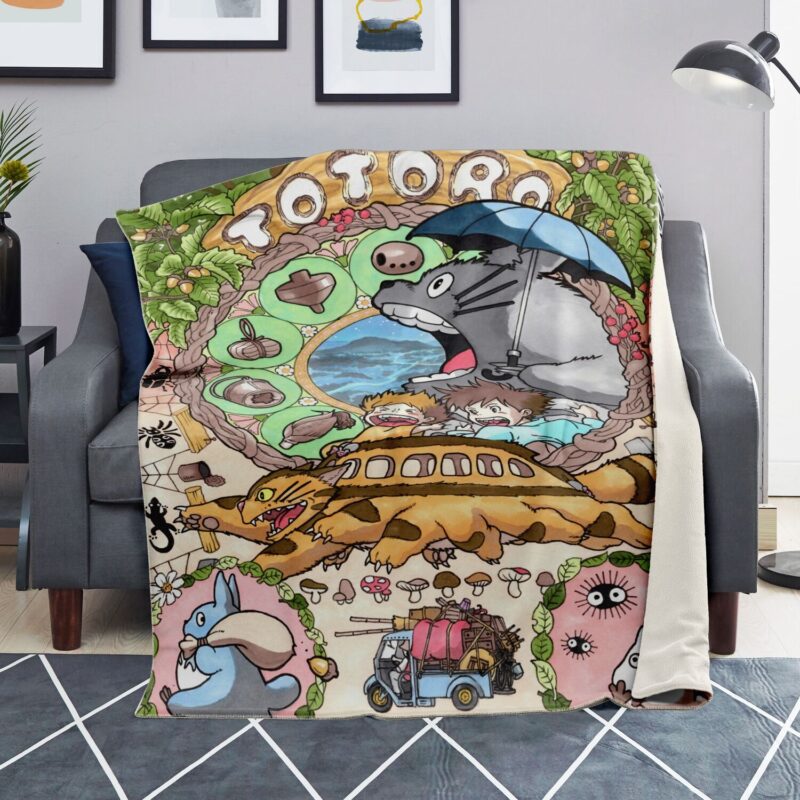 Totoro Whimsical Storybook Collage Sherpa Blanket 4