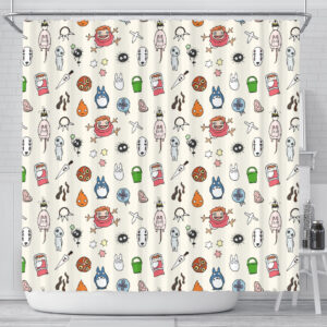 Ghibli All-Characters Pastel Pattern Shower Curtain Bathroom