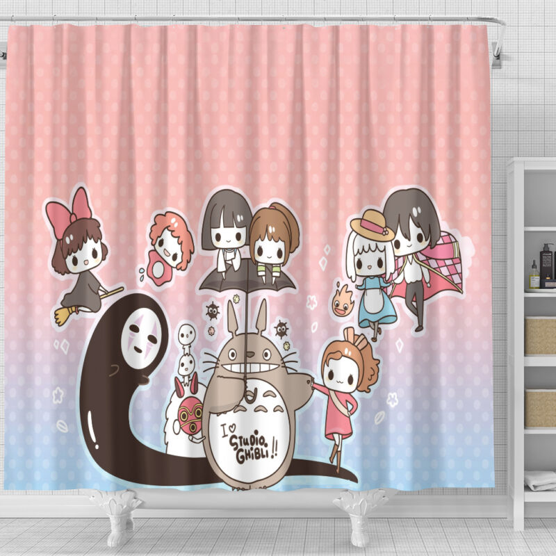 Ghibli Characters Bathroom Shower Curtain Set 2