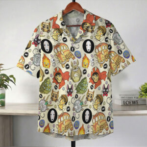 Ghibli Characters Cream All-Over Pattern Hawaiian Shirt