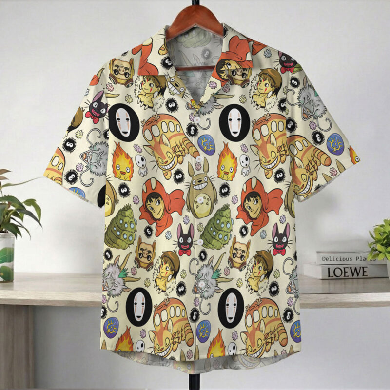 Ghibli Characters Cream All Over Pattern Hawaiian Shirt 2