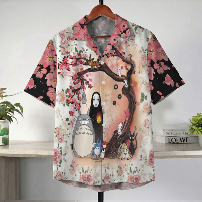 Ghibli Cherry Blossom Fantasy Scene Hawaiian Shirt 2