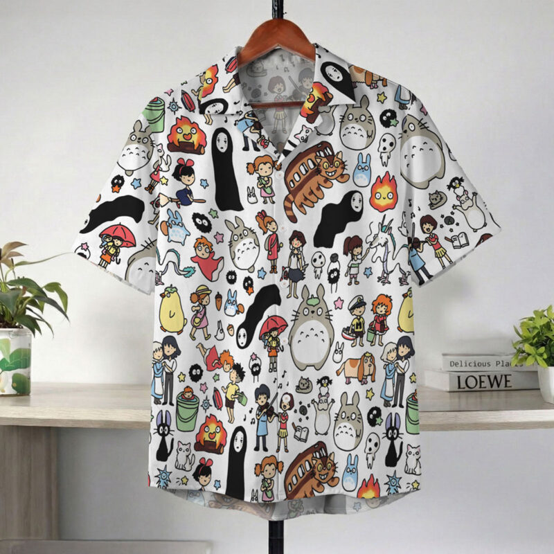 Ghibli Kawaii All Stars White Doodle Hawaiian Shirt 2
