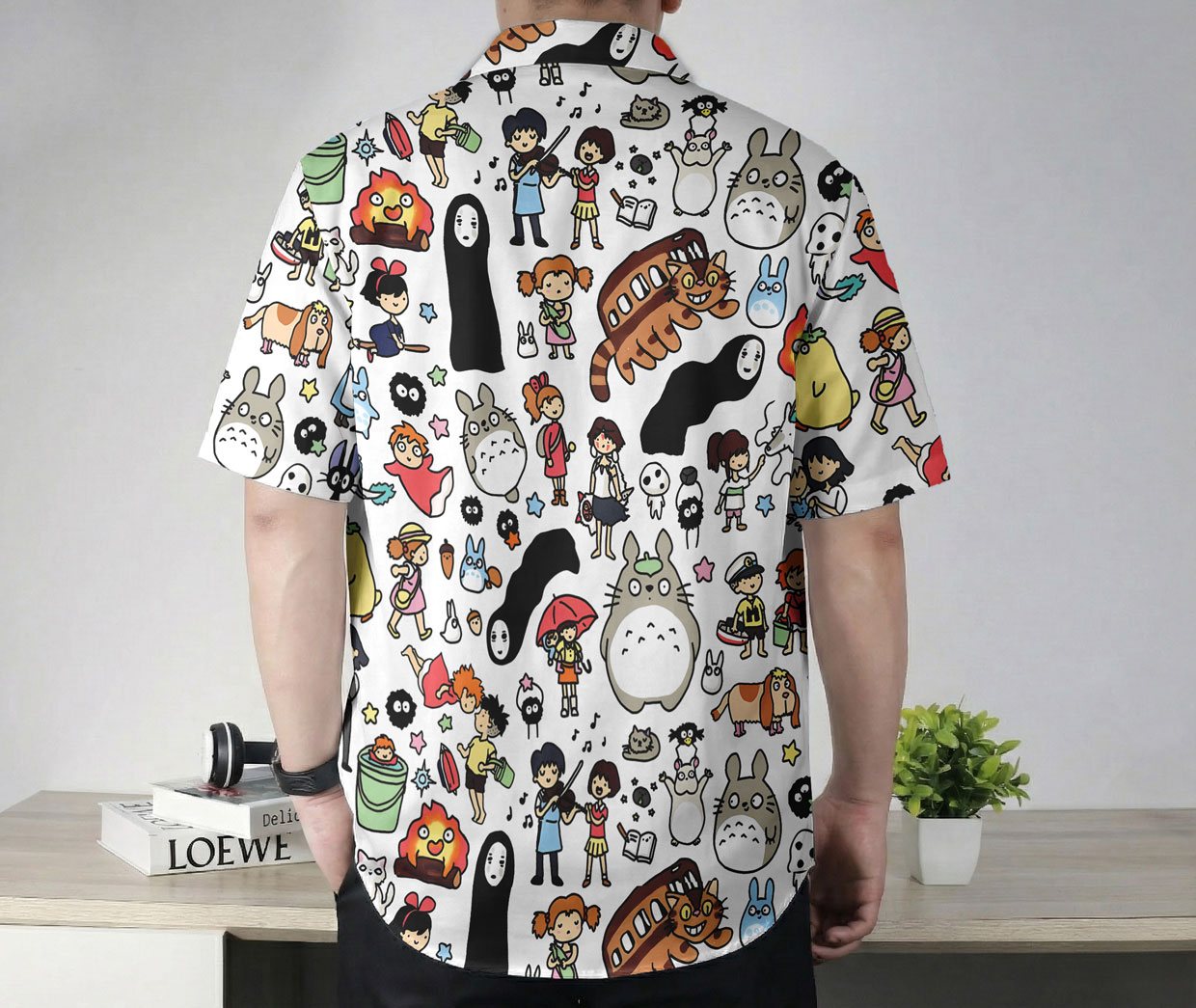 Ghibli Kawaii All-Stars White Doodle Hawaiian Shirt 3 Ghibli Kawaii All-Stars White Doodle Hawaiian Shirt - Image 3