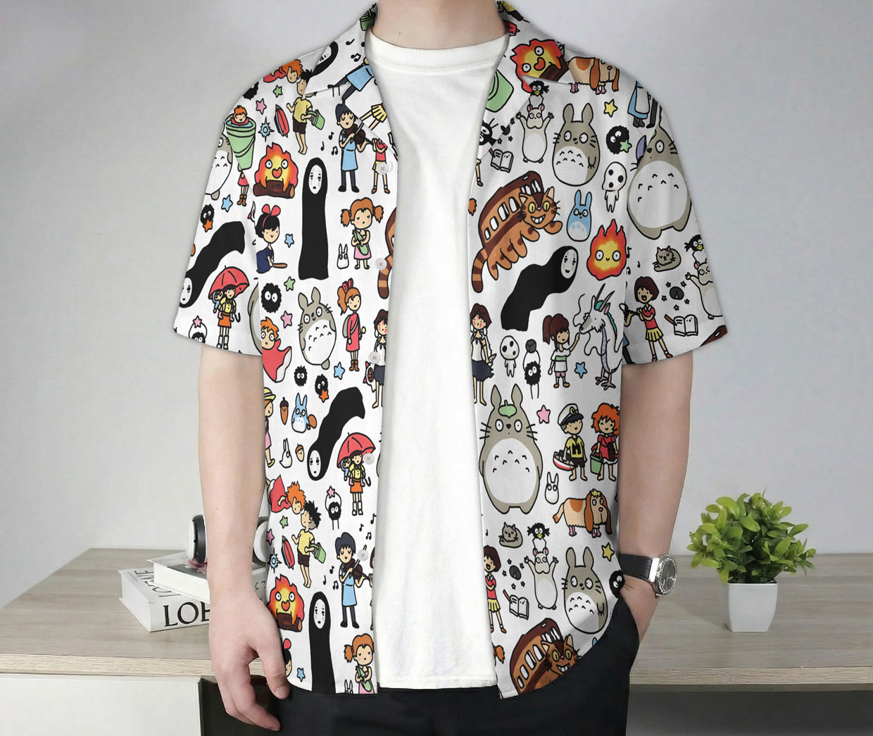 Ghibli Kawaii All-Stars White Doodle Hawaiian Shirt 7 Ghibli Kawaii All Stars White Doodle Hawaiian Shirt 4