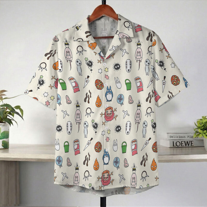 Ghibli Kawaii Icons Cream Pattern Hawaiian Shirt 2