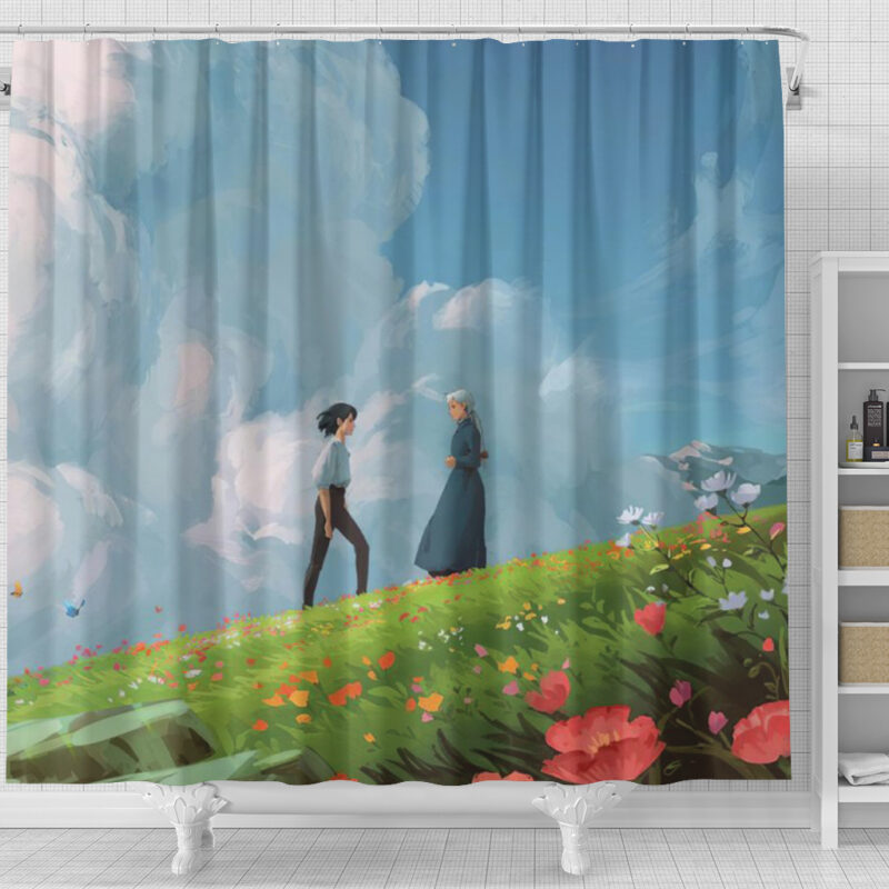 Howls Moving Castle Flower Hill Scene Shower Curtain 3