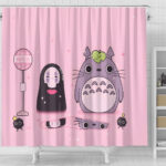 Kawaii Totoro & No-Face Cute Pink Bathroom Curtain