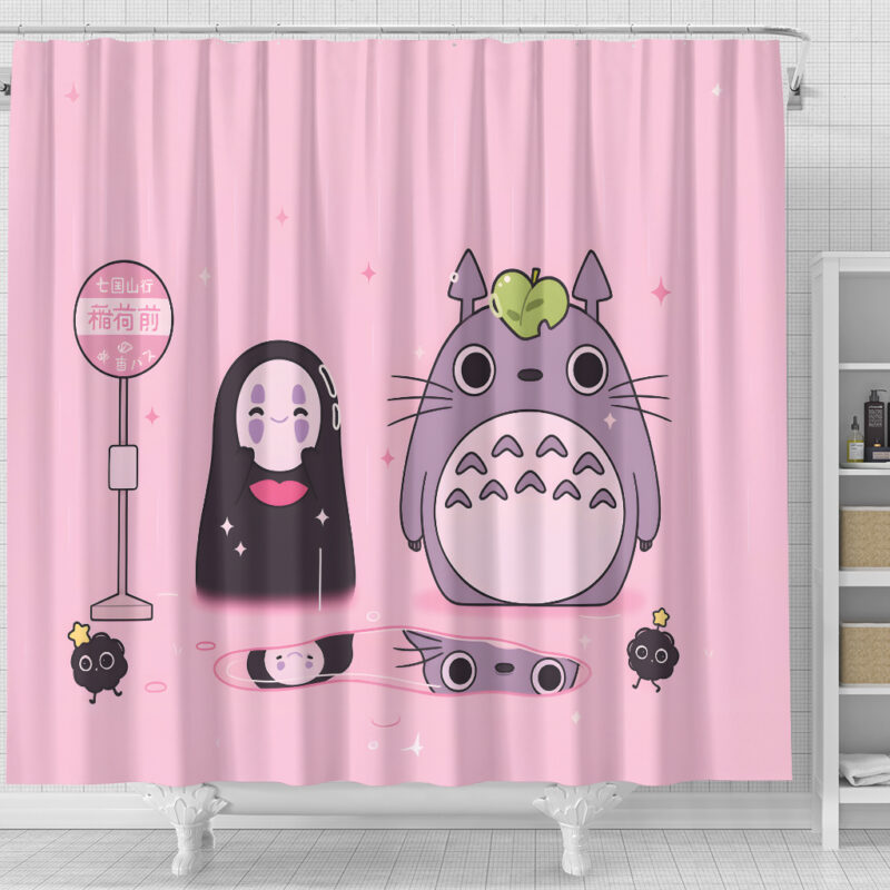 Kawaii Totoro No Face Cute Pink Bathroom Curtain 4