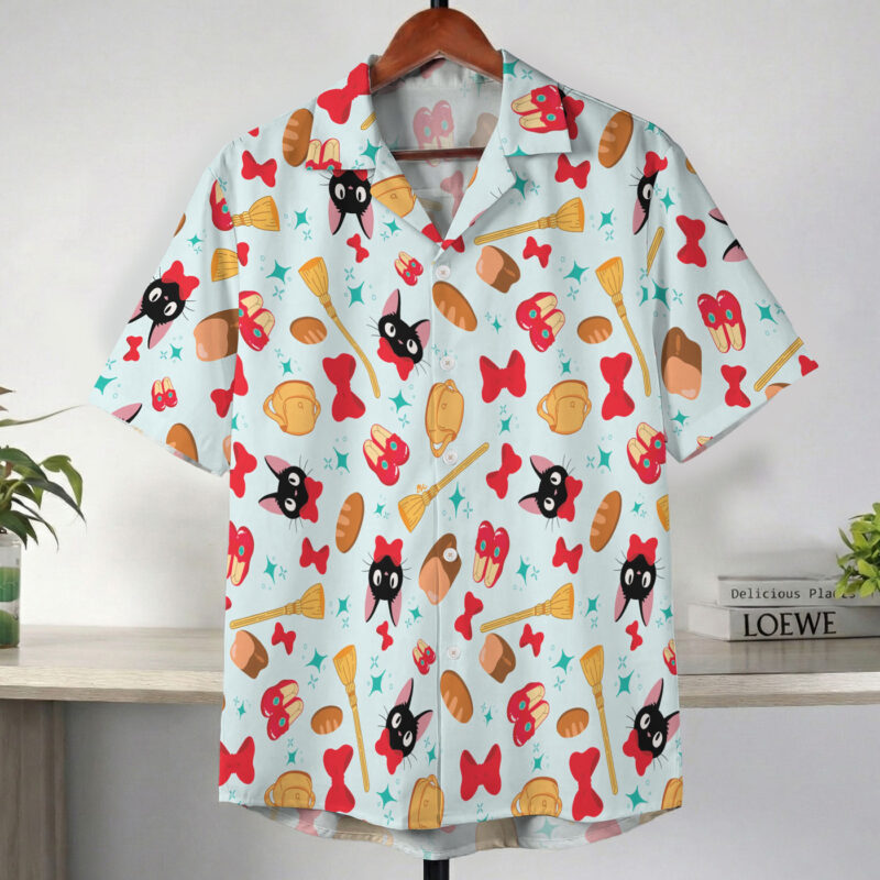Mint Blue Kiki Jiji Kawaii Pattern Hawaiian Shirt 2