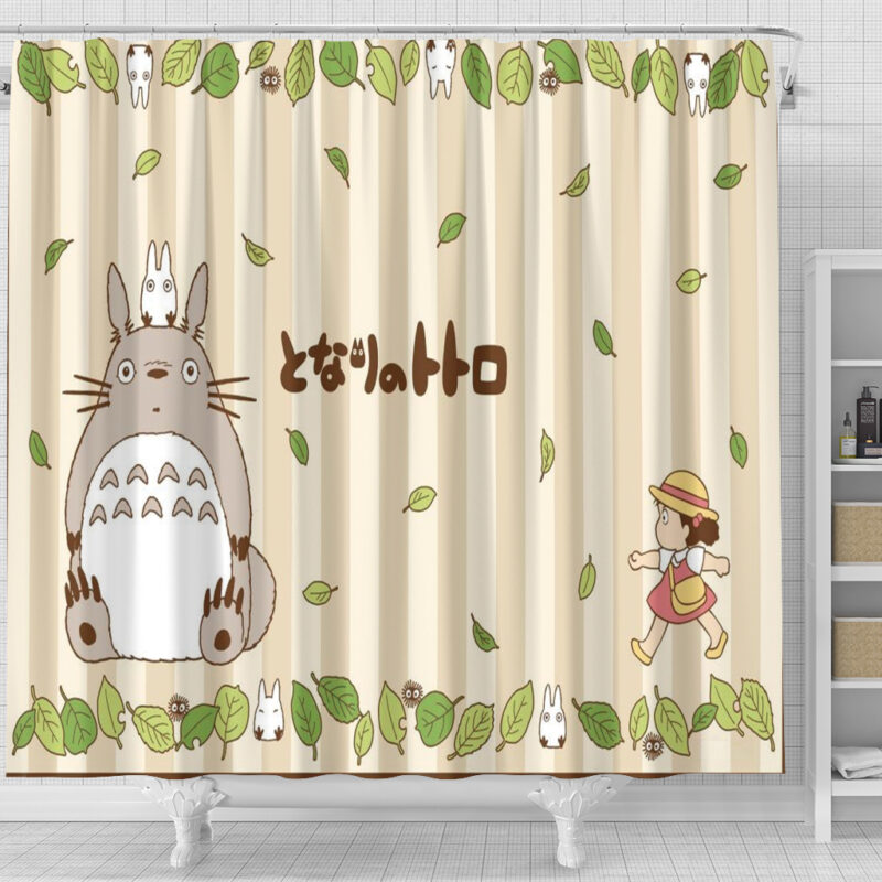 My Neighbor Totoro Leaf Border Beige Shower Curtain 2