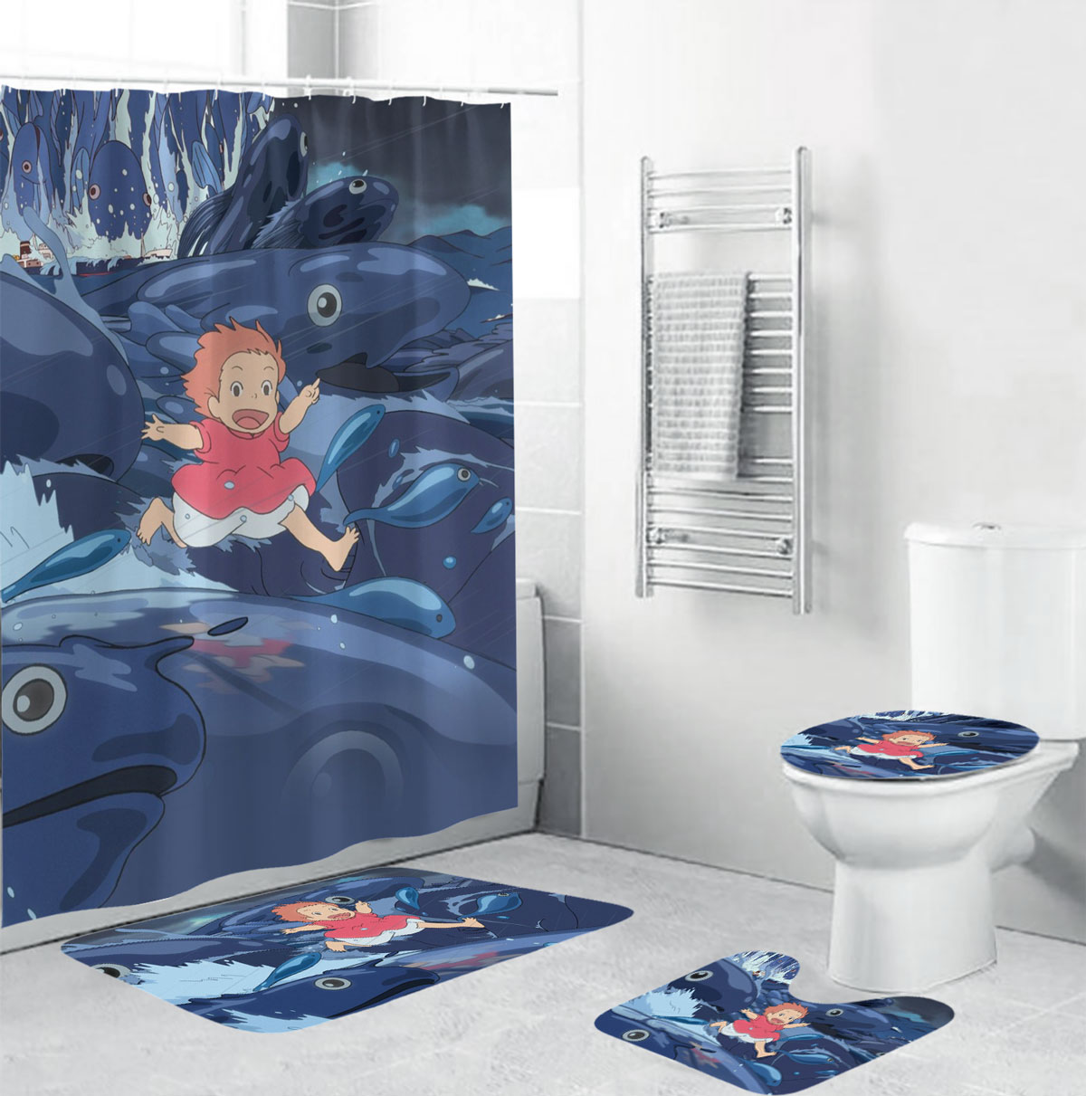 Ponyo Running on Waves Ghibli Bathroom Curtain 2 Ponyo Running on Waves Ghibli Bathroom Curtain - Image 2