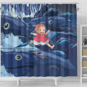 Ponyo Running on Waves Ghibli Bathroom Curtain