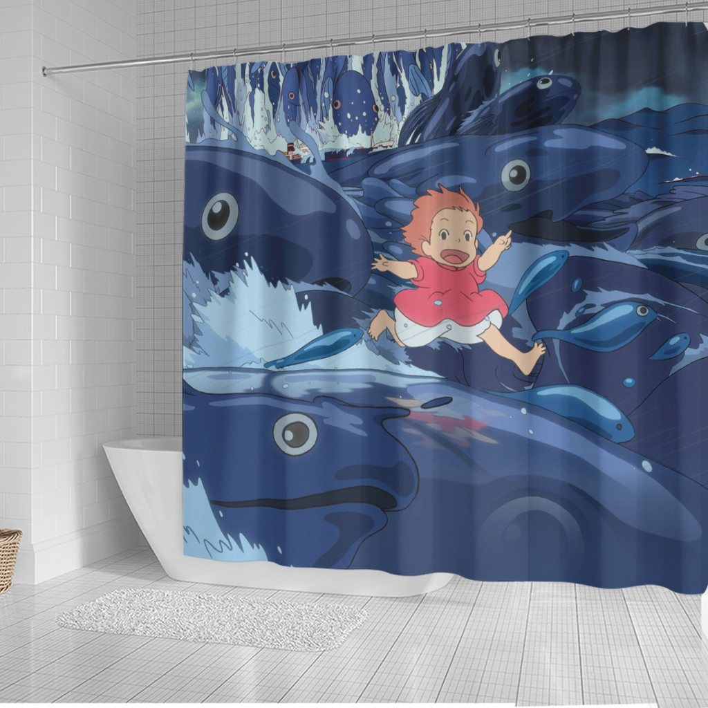Ponyo Running on Waves Ghibli Bathroom Curtain 4 Ponyo Running on Waves Ghibli Bathroom Curtain - Image 4