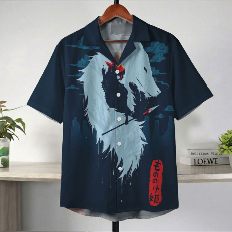 Princess Mononoke Wolf Spirit Navy Art Hawaiian Shirt 4