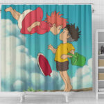 Sosuke and Ponyo on the Cliff Ghibli Shower Curtain