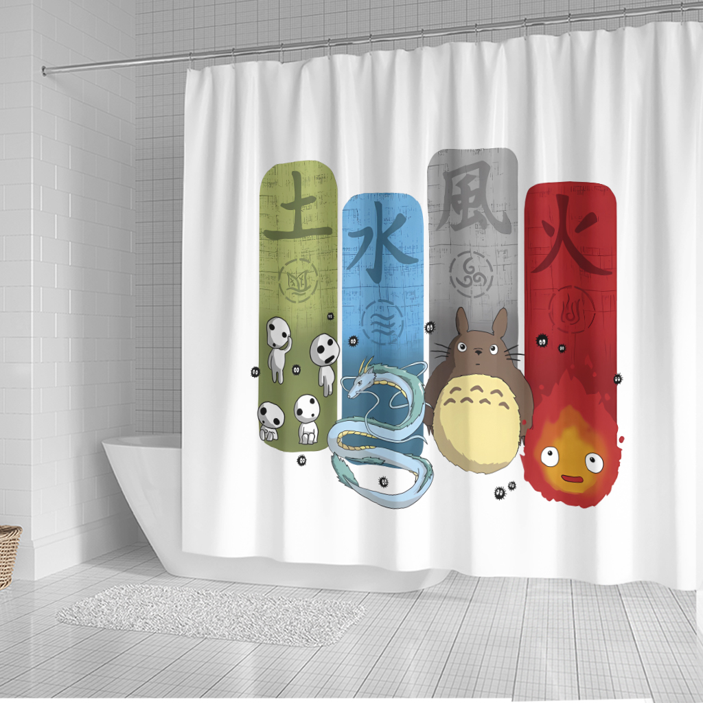 Studio Ghibli Four Elements Shower Curtain: Totoro, Haku, Calcifer, Kodama 5 Studio Ghibli Four Elements Shower Curtain: Totoro, Haku, Calcifer, Kodama - Image 5