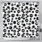 Ghibli Soot Sprites Black White Shower Curtain