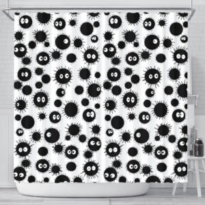 Ghibli Soot Sprites Black White Shower Curtain