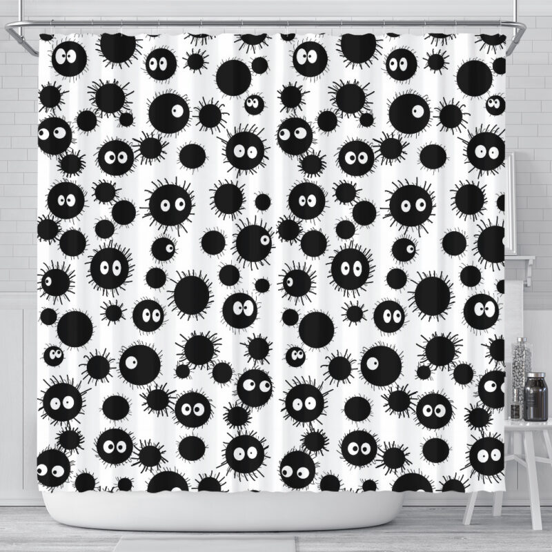 Studio Ghibli Soot Sprites Black White Shower Curtain 4
