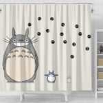 Totoro Family & Soot Sprites Minimalist Shower Curtain