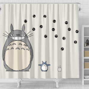 Totoro Family & Soot Sprites Minimalist Shower Curtain