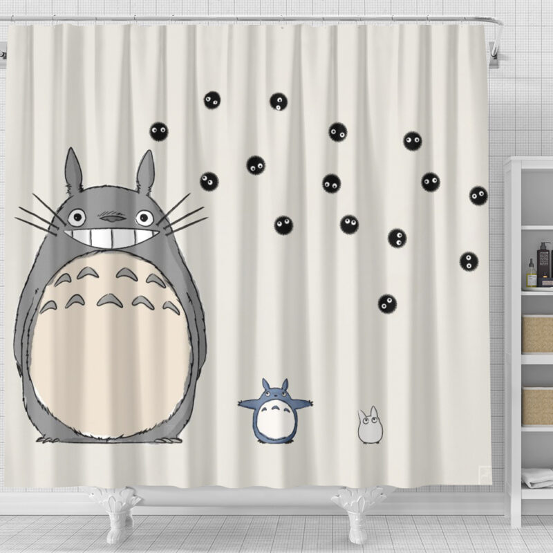 Totoro Family Soot Sprites Minimalist Shower Curtain 4