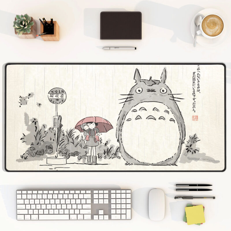 Totoro Ink Wash Bus Stop Scene Desk Mat Mouse Pad 3
