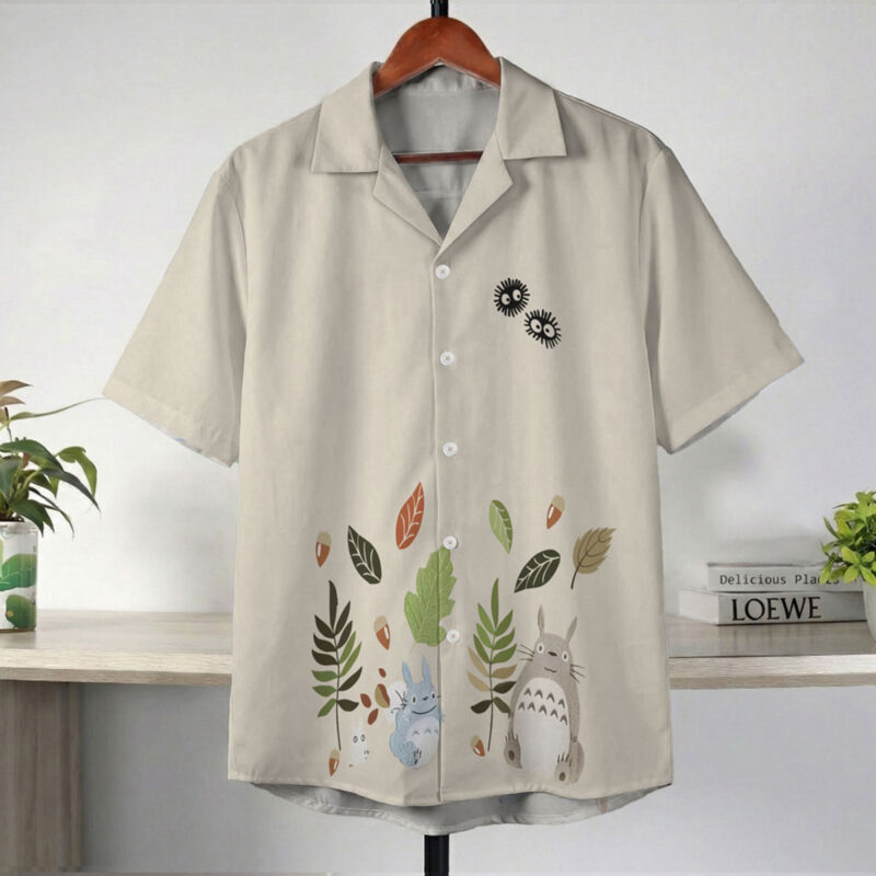 Totoro Minimal Leaf Soot Sprites Beige Hawaiian Shirt 2
