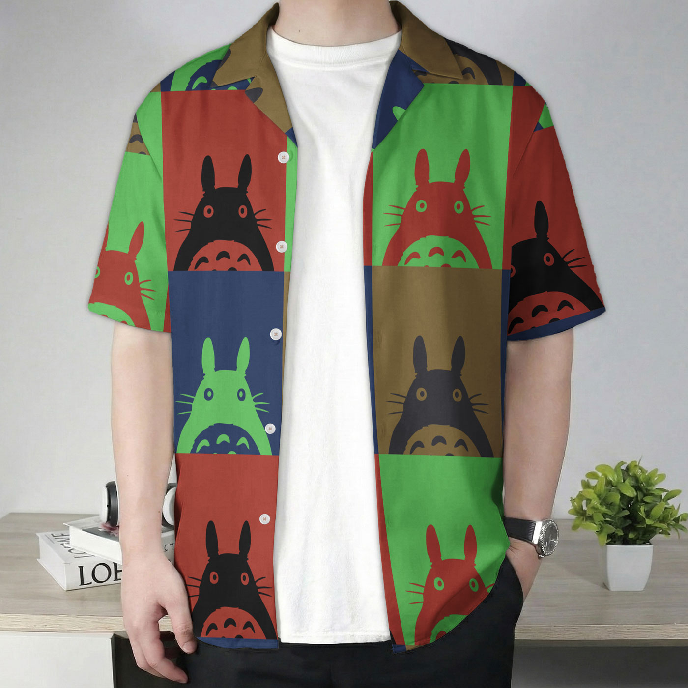 Totoro Pop Art Color Block Hawaiian Shirt – Studio Ghibli Aloha Shirt 8 Totoro Pop Art Color Block Hawaiian Shirt 4