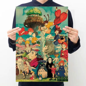 Studio Ghibli All Characters Collage Poster Vintage Style