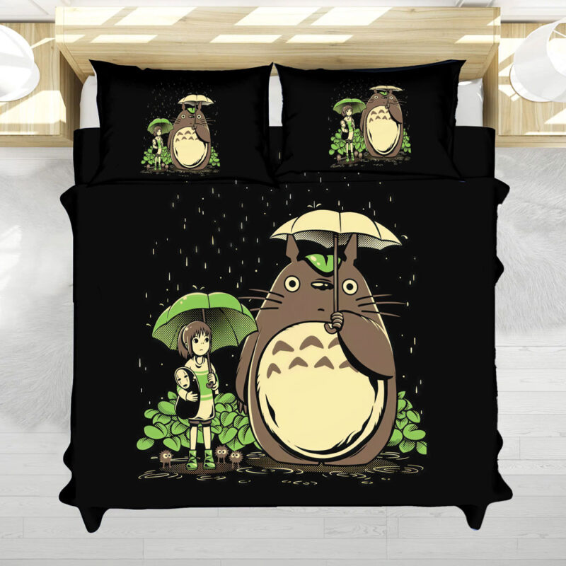 Totoro Bus Stop Rain Scene Studio Ghibli Bed Set 1