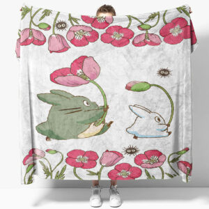 Totoro & Chibi Totoro Poppy Flower Plush Blanket