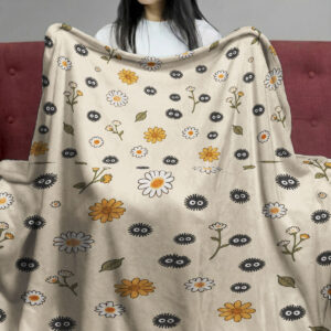 Susuwatari Soot Sprites Floral Fleece Blanket
