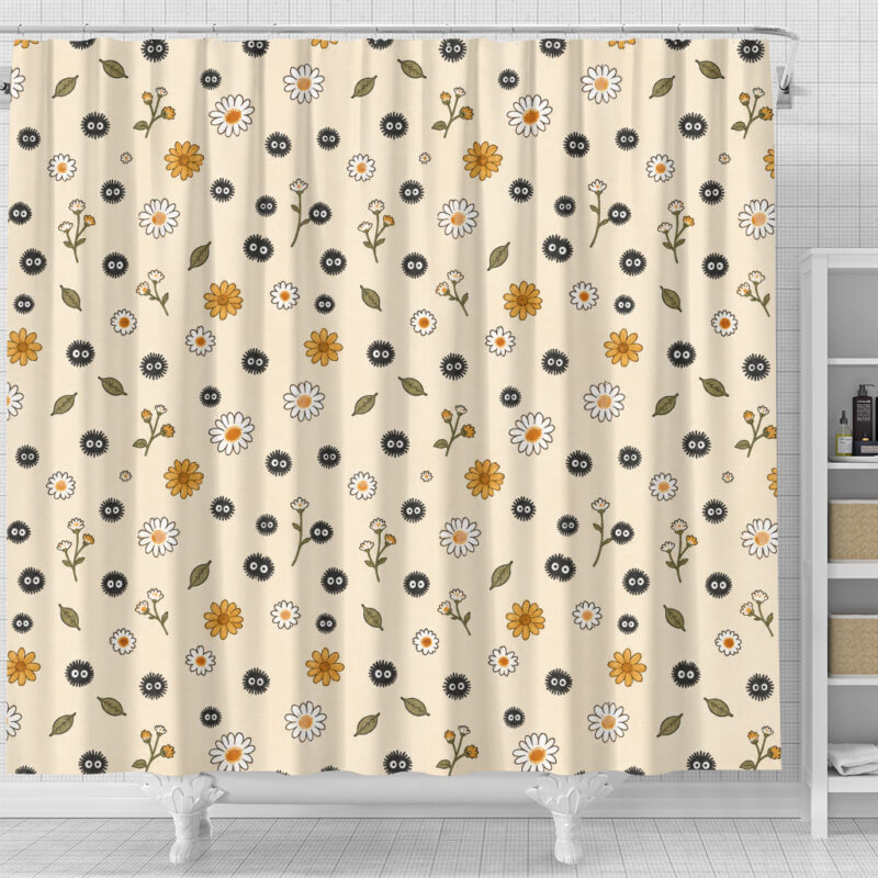 Susuwatari Soot Sprites Floral Shower Curtain 1