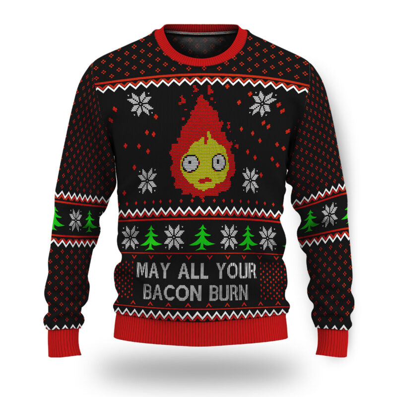 Howls Moving Castle Calcifer Bacon Ugly Christmas Sweater 1