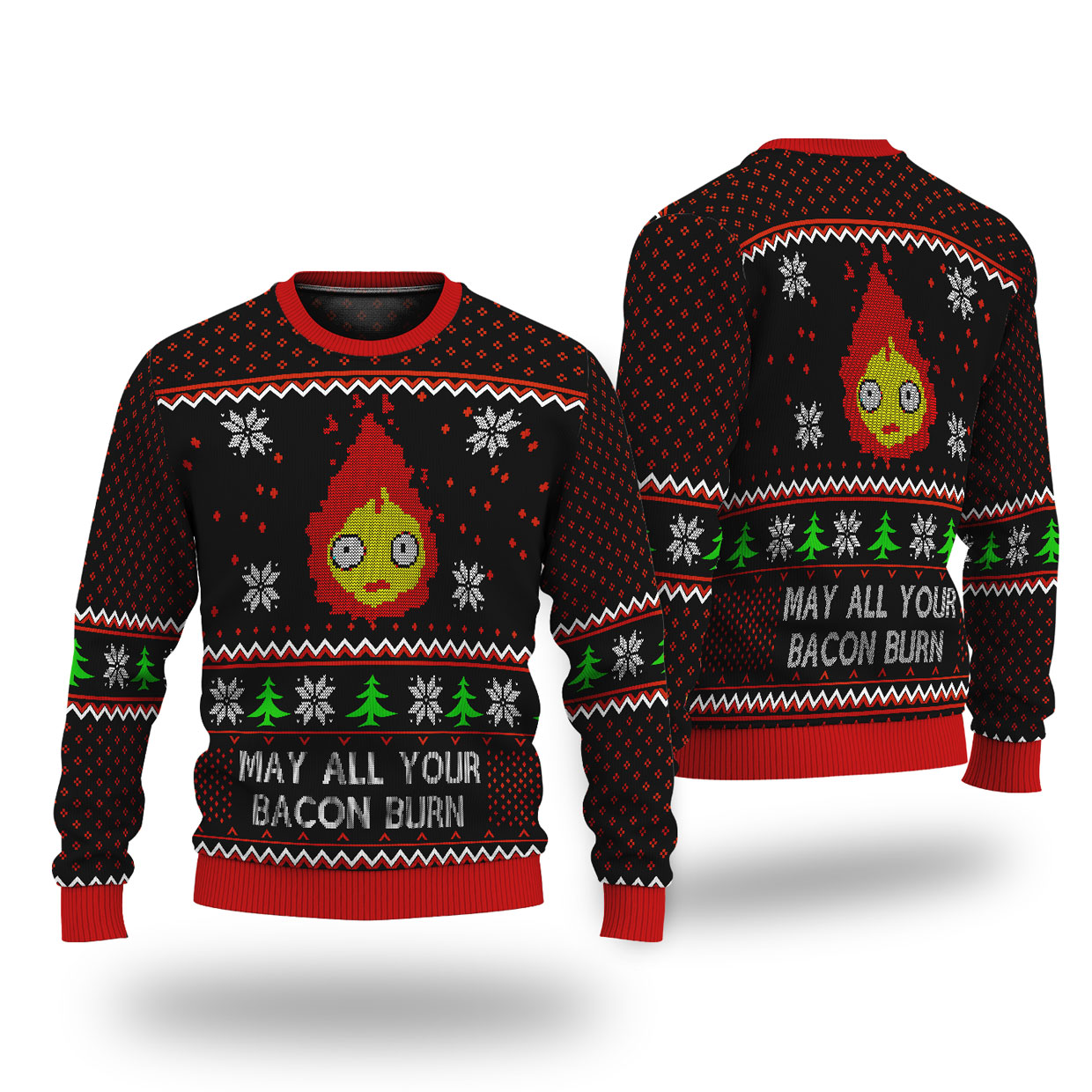 Howl’s Moving Castle Calcifer Bacon Ugly Christmas Sweater 9 Howls Moving Castle Calcifer Bacon Ugly Christmas Sweater 2