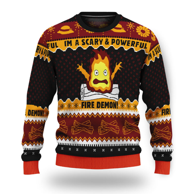 Howls Moving Castle Calcifer Fire Demon Ugly Christmas Sweater 5