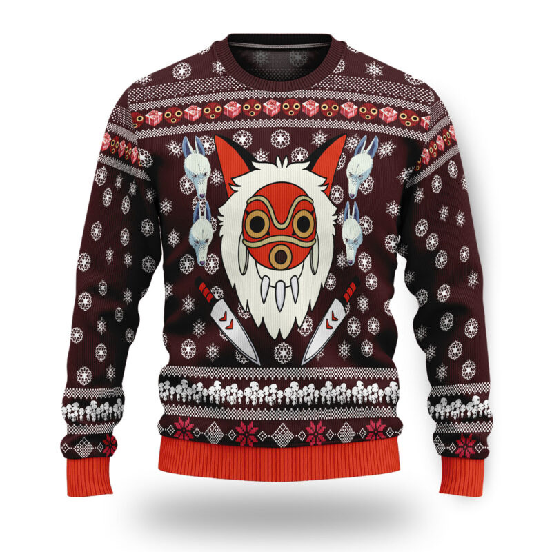 Princess Mononoke Forest Mask Ugly Christmas Sweater 1