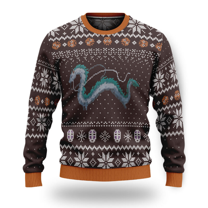 Spirited Away Haku Dragon Brown Ugly Christmas Sweater 1